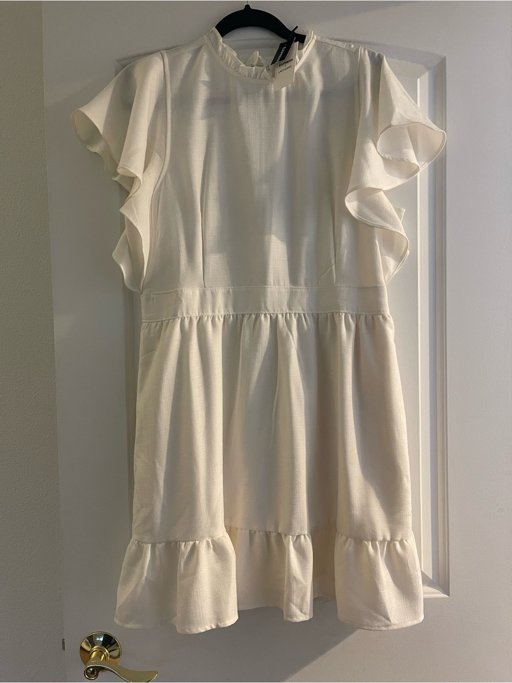 Express Cream Ruffle Mini Dress